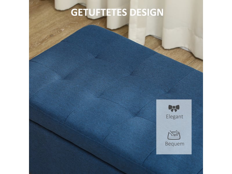  Banc coffre capitonné avec espace de rangement aspect lin bleu  - Conforama E