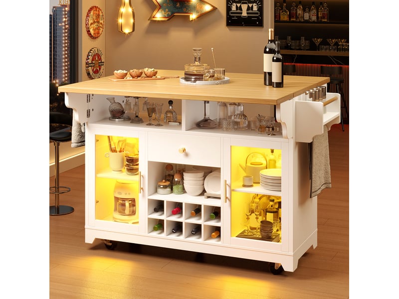Desserte de cuisine à plateau rabattable, rangement et led rgb homvra - Conforama D