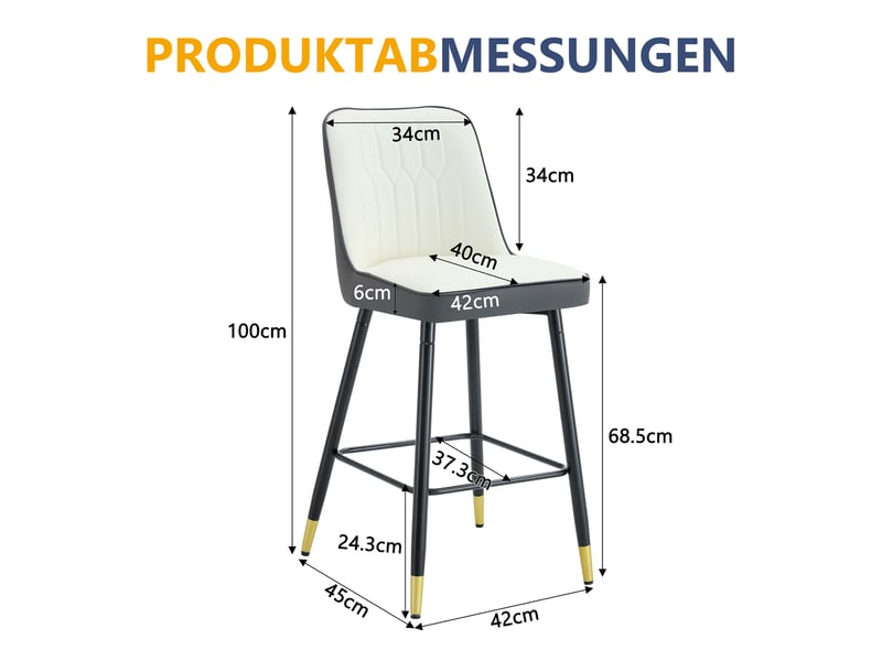  Lot de 2 tabourets de bar 100 cm – simili cuir blanc et gris foncé – piètement noir avec repose-pieds – coloris variés  - Conforama C