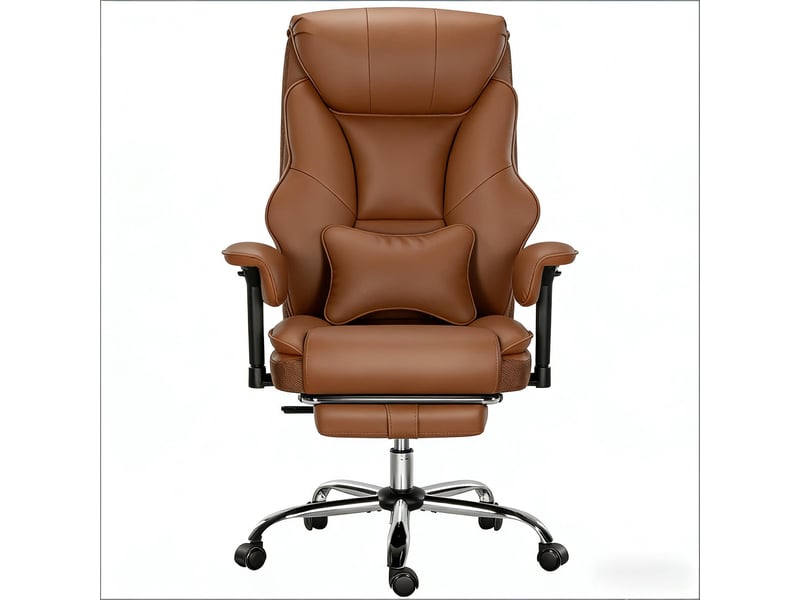 Chaise de bureau réglable avec repose-pieds - lpospi - dossier inclinable, polyuréthane marron, 77 × 71 × 118–125,5 cm - Conforama A