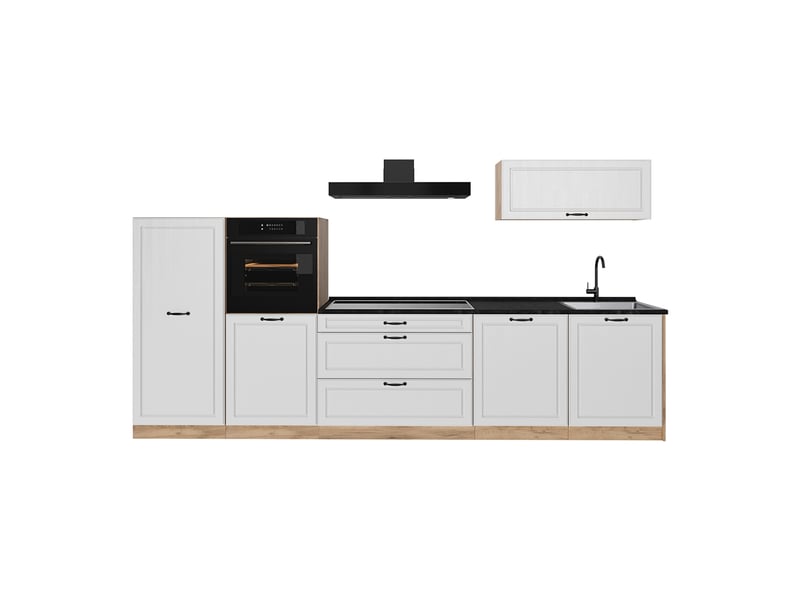  Vicco cuisine, blanc campagnechêne doré, 340cm plan de travail anthracite  - Conforama A
