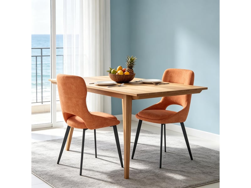  Chaises de salle à manger lot de 2 avec dossier perforé  - structure métal chenille orange 43 × 40 × 86 cm  - Conforama C