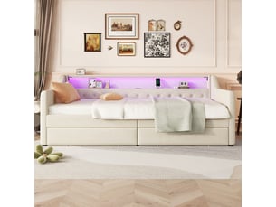 Lit banquette 90x200 cm <strong>OXEZA</strong>  <strong></strong> coloris beige