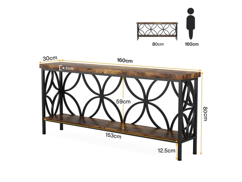  Console style industriel en bois et métal marron rustique et noir 160x29,5x80 cm  - Conforama C