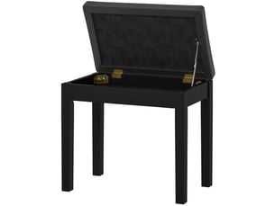 Banc de rangement pour piano avec coffre, assise capitonnée et pieds en bois, en simili cuir noir, 55 × 34 × 50 cm