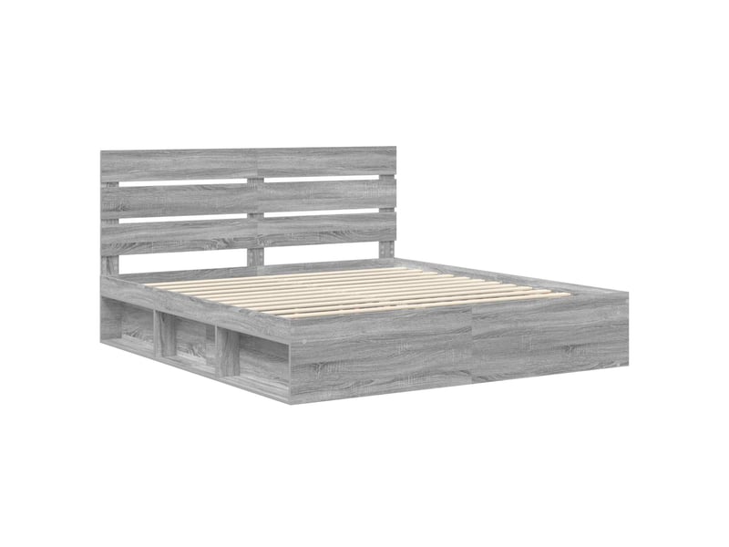 Lit double- lit adulte - cadre de lit gris sonoma 200 x 200 cm bois de pin massif - Conforama C