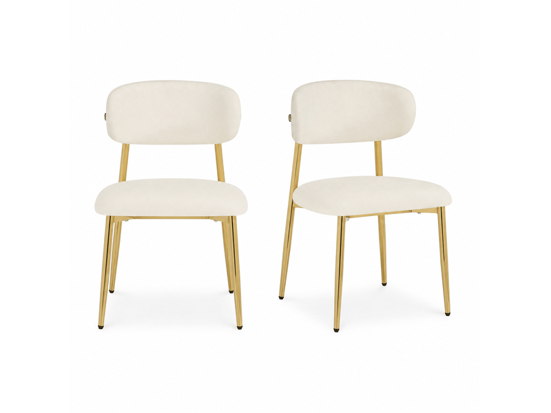  Lot de 2 chaises de salle à manger 51x50x81 cm tissu blanc pieds dorés  - Conforama A