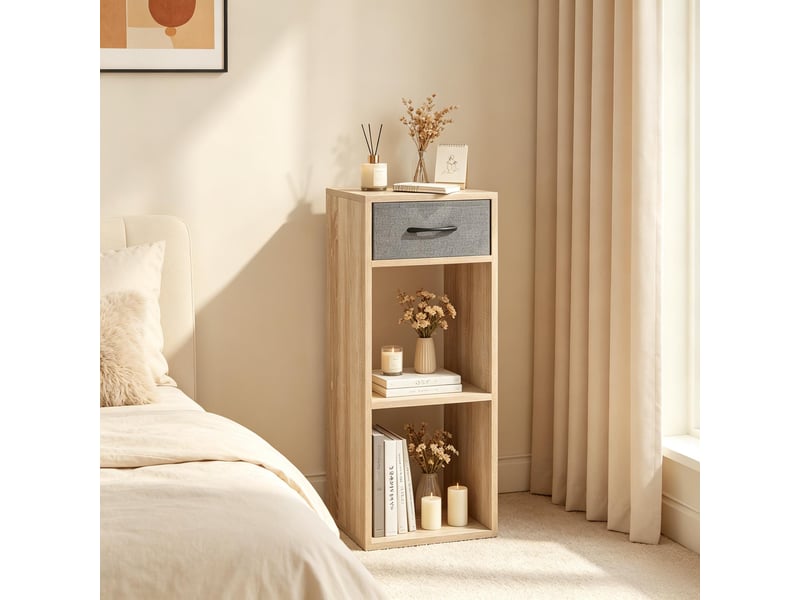  Bibliothèque cube ouverte avec tiroir tissu, étagère rangement blanche design moderne  - Conforama E