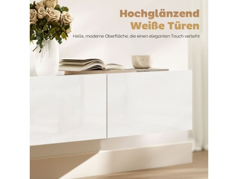  Meuble tv mural blanc 180 cm avec 3 tiroirs et grand espace de rangement, panneau aggloméré  - Conforama E