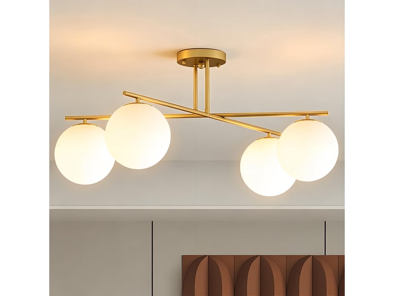  Plafonnier moderne à 4 lumières avec douille e14, semi-encastré, couleur or-crème  - Conforama B