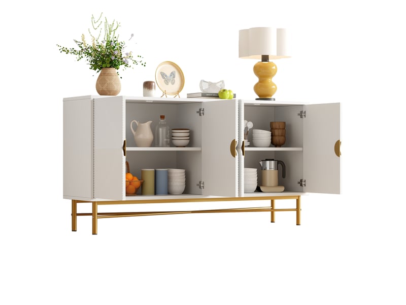 Buffet 4 portes blanc avec poignées dorées, 160 x 40 x 82 cm - Conforama A