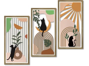 Ensemble de 3 tableaux abstraits bohèmes – décoration murale – décoration murale en bois (20 x 40 cm, environ 0,5 cm d'épaisseur)