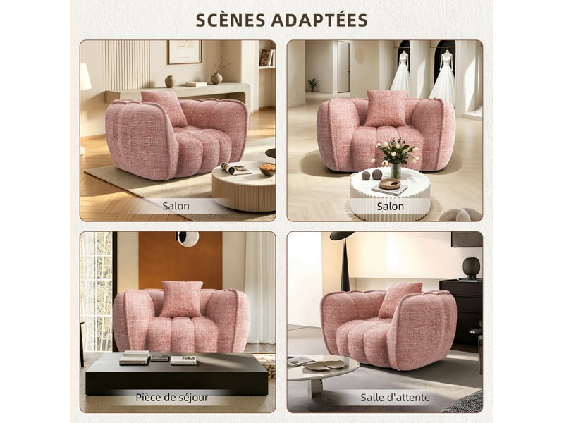  Lexzurn fauteuil fixe, pouf pour adulte,avec coussin,conception ergonomique,profondeur d'assise accrue 60 cm,adapté à de nombreux contextes,base antidérapante  - Conforama E
