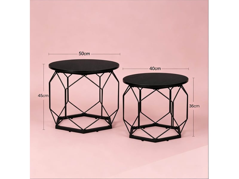  Lot de 2 tables basses rondes à plateaux amovibles en bois et métal  - Conforama E