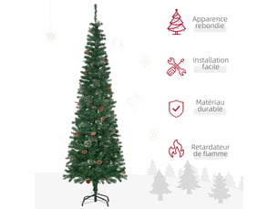 Sapin arbre de noël artificiel 195 cm 556 branches avec 27 pommes de pin+ support pliable pied vert