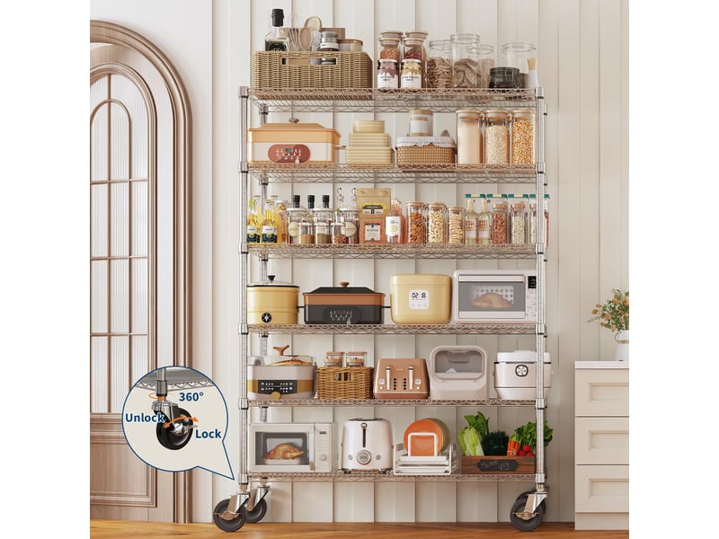  Rayonnage métallique étagère chromée ultra-résistante 6 niveaux, 4 roulettes, 119x46x180cm, cuisine garage cellier bureau pro PHK_3AFQRKLW - Conforama D