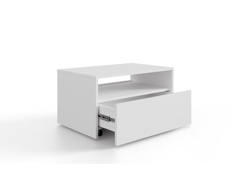  Table basse lino 80 x 50 cm - roulettes et tiroir, blanc LINO/LAW/80x50/B - Conforama B