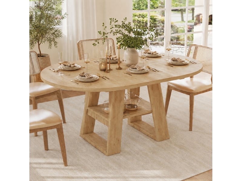  Table à manger extensible ronde 110150x110x75 cm avec rangement, chêne clair  - Conforama B