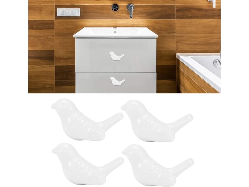  Set de 4 poignées en céramique en forme d'oiseau blanc, poignées diy pour portes, tiroirs et cuisine  - Conforama E