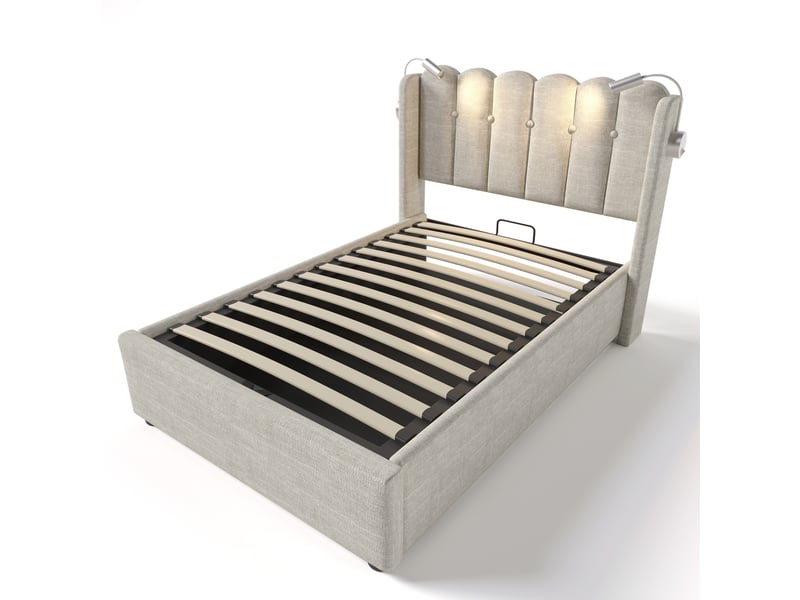  Lit coffre 90x200 cm lit simple 1 personne rembourré, avec liseuse et tête de lit rechargeable, gris (matelas non inclus)  - Conforama R