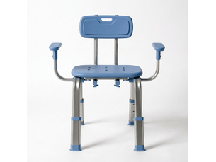 Chaise de douche réglable 60-70 x 52 x 62-72 cm bleue, aluminium et hdpe, avec dossier et accoudoirs