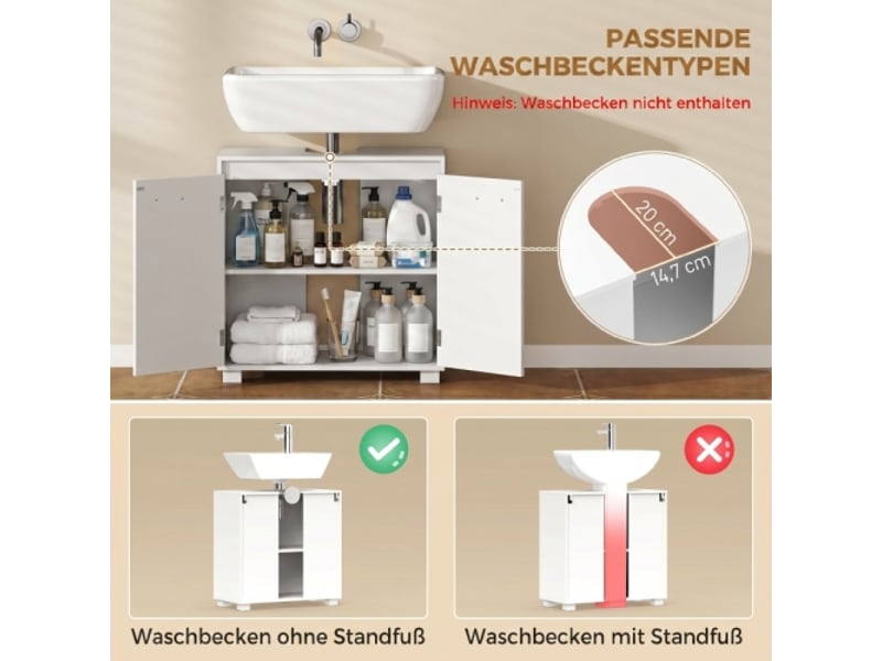 Meuble sous lavabo blanc avec découpe en u et étagère réglable, design moderne - Conforama D