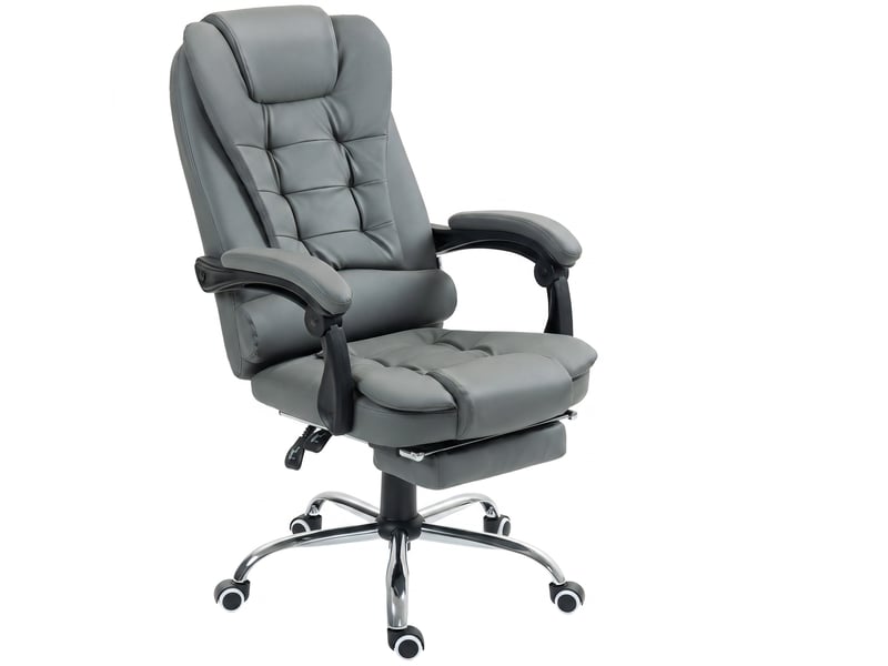  Fauteuil de bureau ergonomique avec inclinaison à 145° et repose-pieds escamotable, en similicuir gris.  - Conforama B