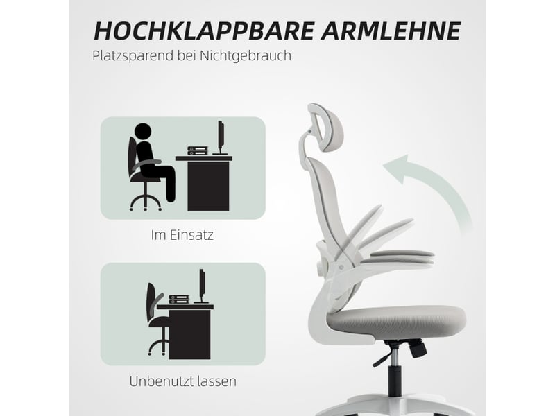  Chaise de bureau ergonomique ergonomique en maille, hauteur réglable avec accoudoirs rabattables, roulettes et fonction  - Conforama E