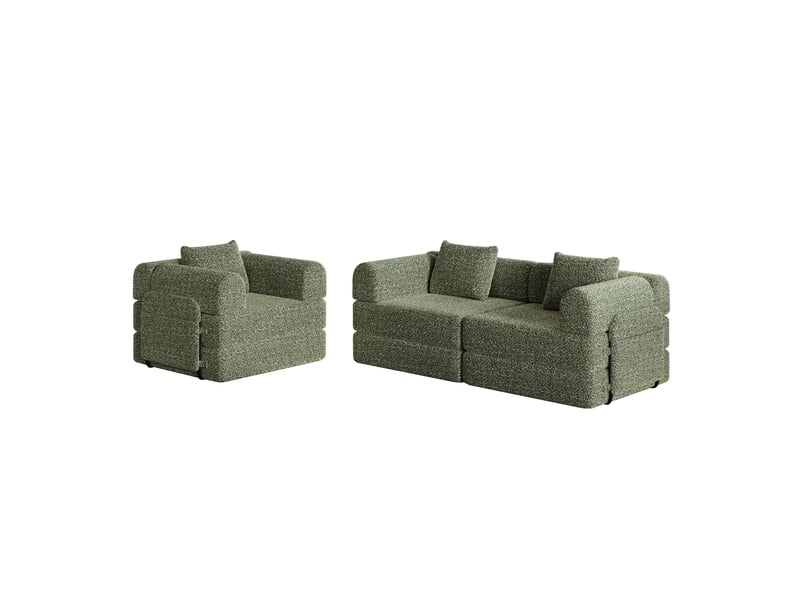  Canapé convertible 3 places - 274x91x70cm - chauffeuse lit chenille, poches rangement, cadre acier - vert olive  - Conforama A