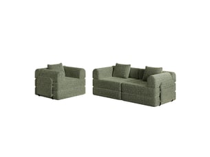 Canapé convertible 3 places - 274x91x70cm - chauffeuse lit chenille, poches rangement, cadre acier - vert olive
