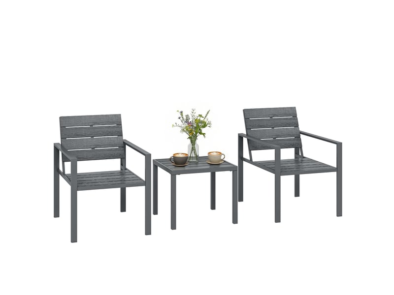 Ensemble de jardin 3 pièces comprenant 2 chaises d'extérieur et une table basse, en pehd et métal, gris foncé  - Conforama A