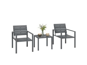 Ensemble de jardin 3 pièces comprenant 2 chaises d'extérieur et une table basse, en pehd et métal, gris foncé