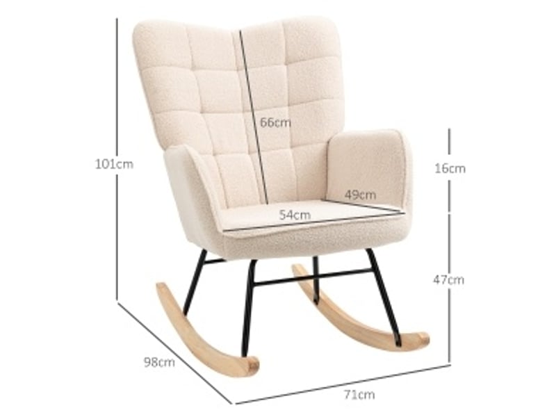  Rocking-chair relax avec dossier haut capitonné et accoudoirs, fonction bascule, en polyester beige, 71 × 98 × 101 cm  - Conforama C