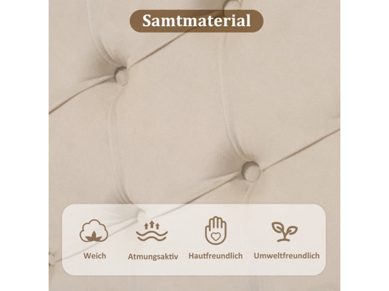  Lit capitonné, 90×200 cm, sommier + tête réglable, velours, beige, montage facile  - Conforama E