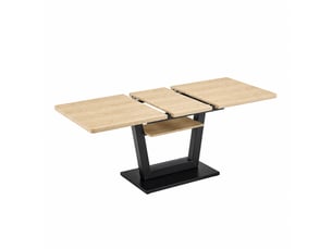 Table à manger extensible avec étagère, effet bois clair et métal noir, 140 à 180 x 80 cm