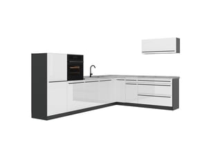 Vicco cuisine en angle, blanc haute brillanceanthracite, 327 x cm plan de travail marbre