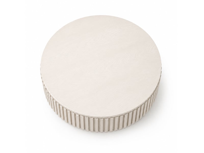Table basse ronde 75 cm – blanc crème – coffre caché, design moderne avec rangement discret pour salon ou bureau - Conforama E