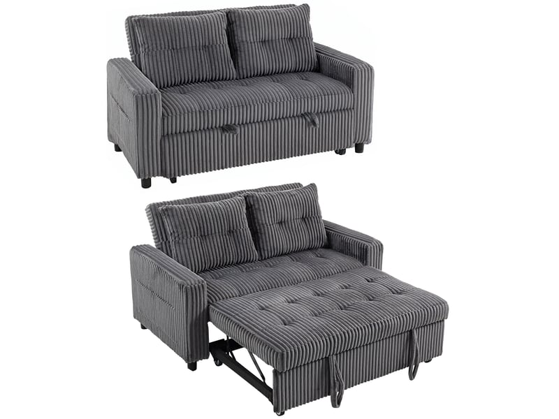  Canapé convertible 2 places en velours côtelé gris foncé 157 x 90 x 91 cm  - Conforama A
