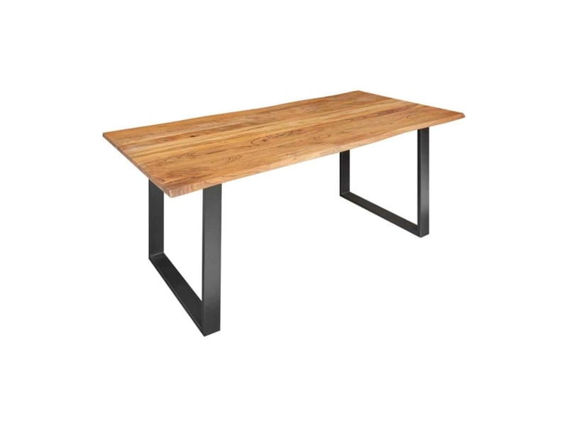 Table de salle à manger arkaya 180 cm – plateau en bois d'acacia sauvage verni et pieds en métal noir en u – style industriel - Conforama A