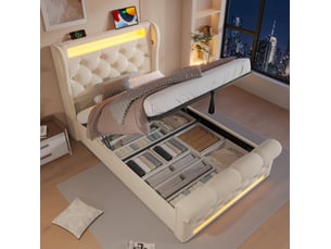 Lit coffre 90x200 cm VIVRYN coloris beige