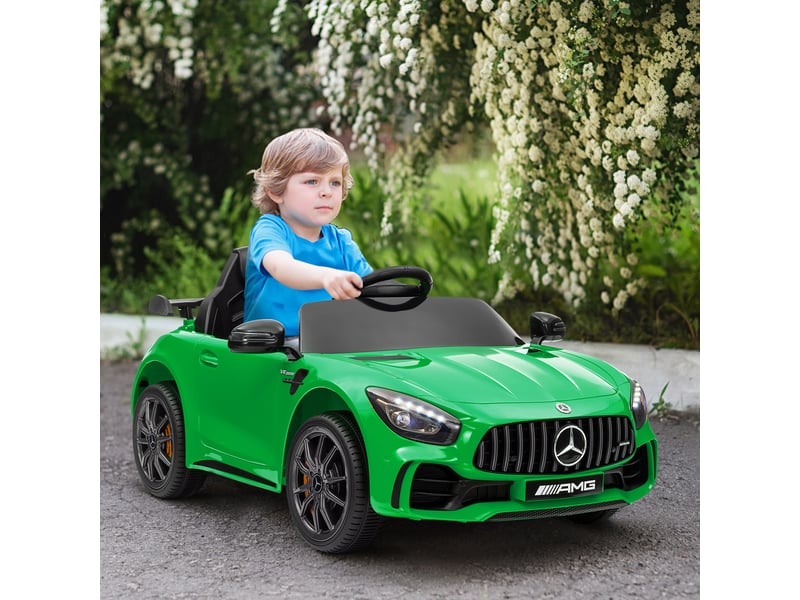  Voiture électrique pour enfants, mercedes, 3-5 kmh, télécommande, lumières et musique, verte  - Conforama D