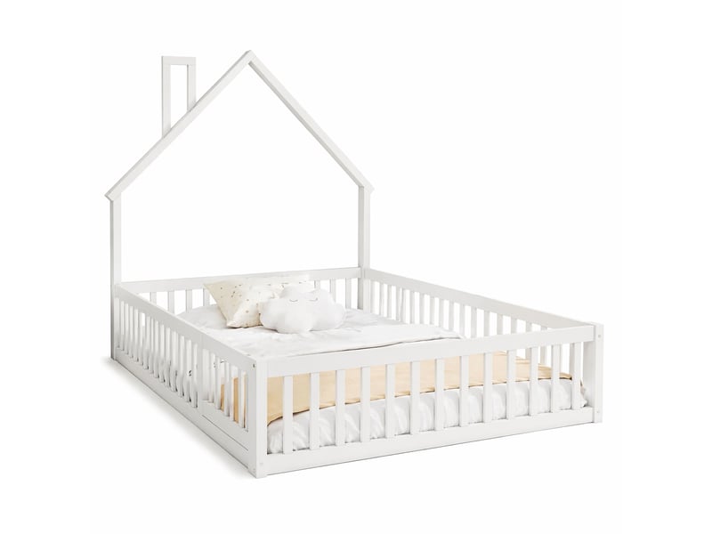  Lit enfant 140 x 200 cm avec sommier à lattes, forme cheminée, blanc, sans matelas  - Conforama A