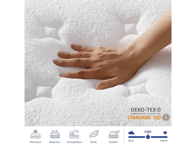  Matelas 140x200 cm inre,30 cm ressorts ensachés, mémoire de forme,conception ergonomique, dureté moyenne et respirant  - Conforama E