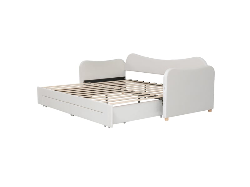  Lit capitonné, méridienne, canapé-lit, avec 2 tiroirs de rangement, 90 x 200 cm, extensible jusqu'à 180 cm, avec port usb, velours beige  - Conforama D