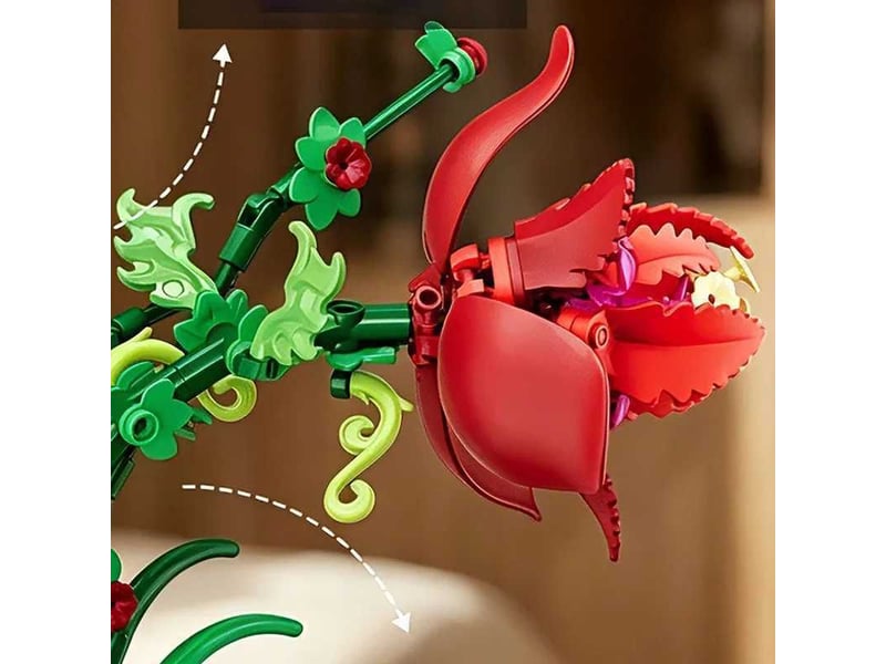 Set de construction fleur en pot rouge, fleurs artificielles éternelles – briques diy, ornement de bureau - Conforama E