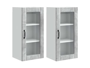 Meuble mural de cuisine, cabinet en verre mural 2 pcs gris béton bois d'ingénierie shl5420