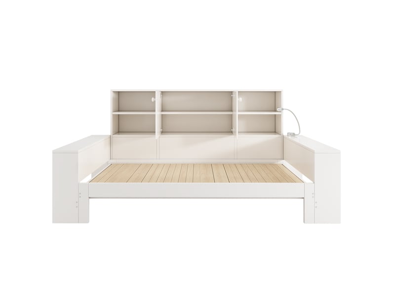  Lit banquette 90x200 cm – blanc – lit gigogne extensible avec rangement, liseuse et ports usbusb-c – sans matelas  - Conforama D
