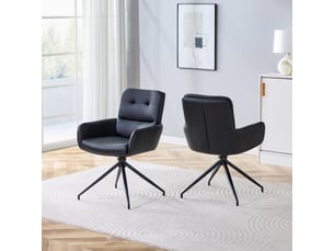 Lot de 2 chaises de salle à manger pivotantes à 360 degrés  - pieds en métal, revêtement pu - noir
