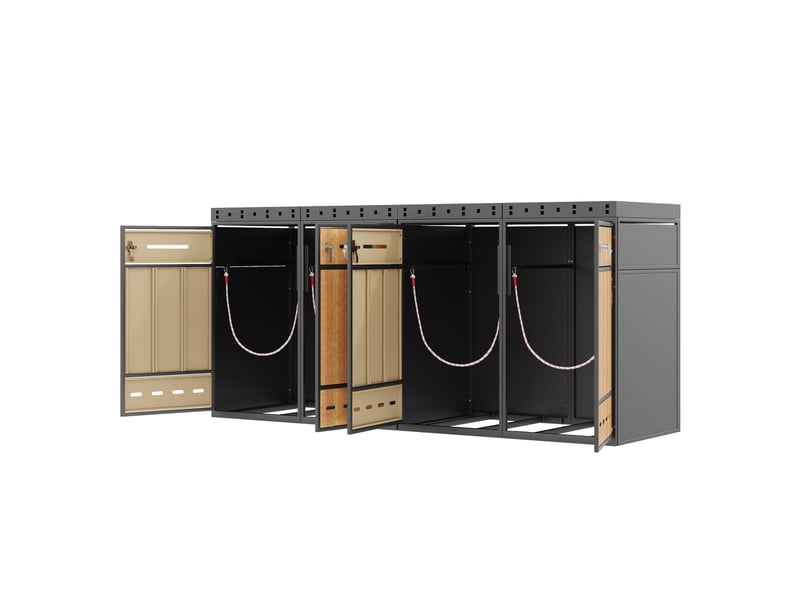  Coffre poubelle avec jardinière gris effet bois, 4 bacs 120-240 l, rangement extérieur  - Conforama E