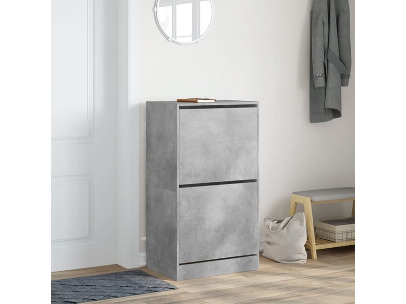  Meuble à chaussure | armoire à chaussures 2 tiroirs rabattables gris béton shl8331  - Conforama C